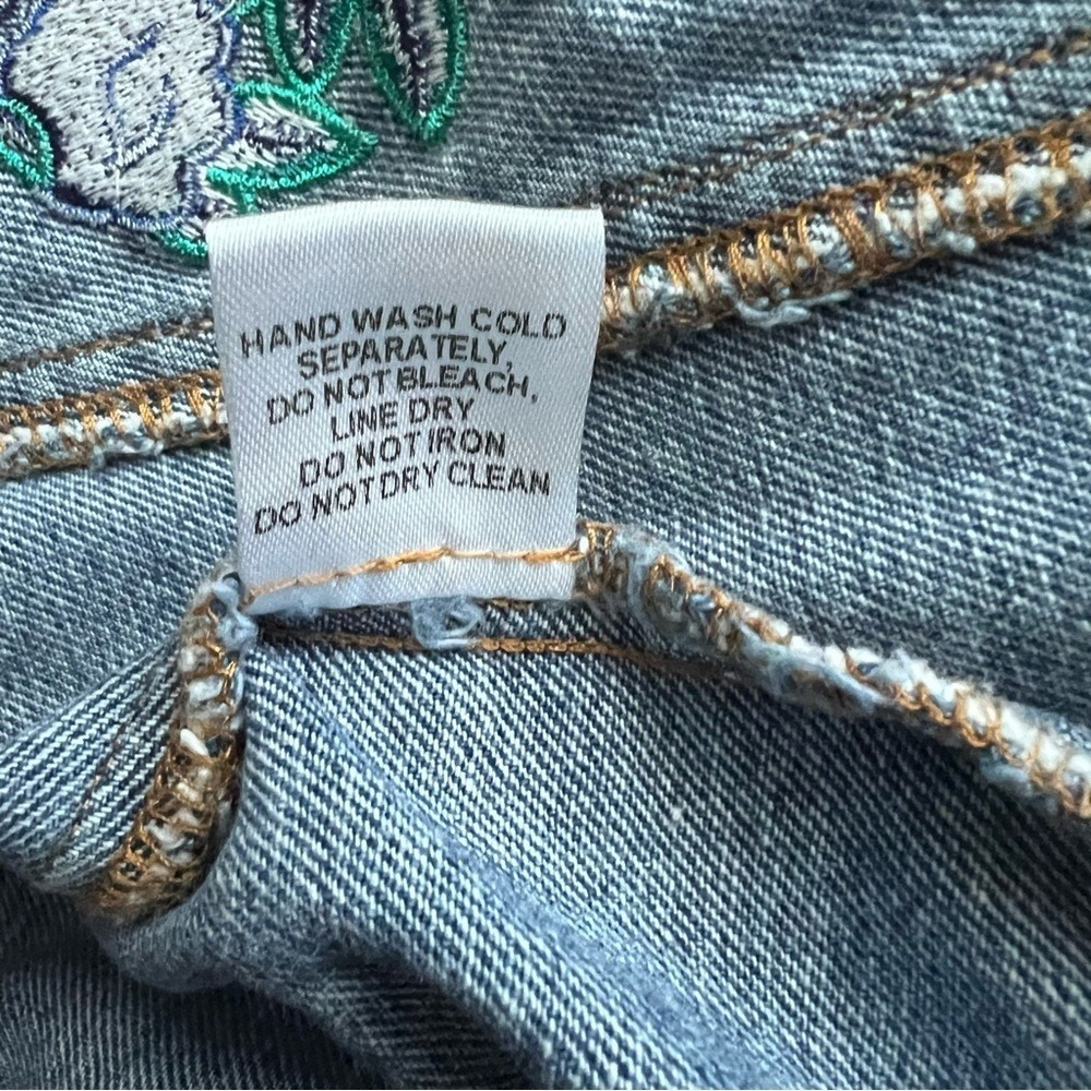 Boho Hipster Y2K Floral Denim Mini Skirt by Signature 8 Embroidered Blue SZ S - Picture 9 of 10